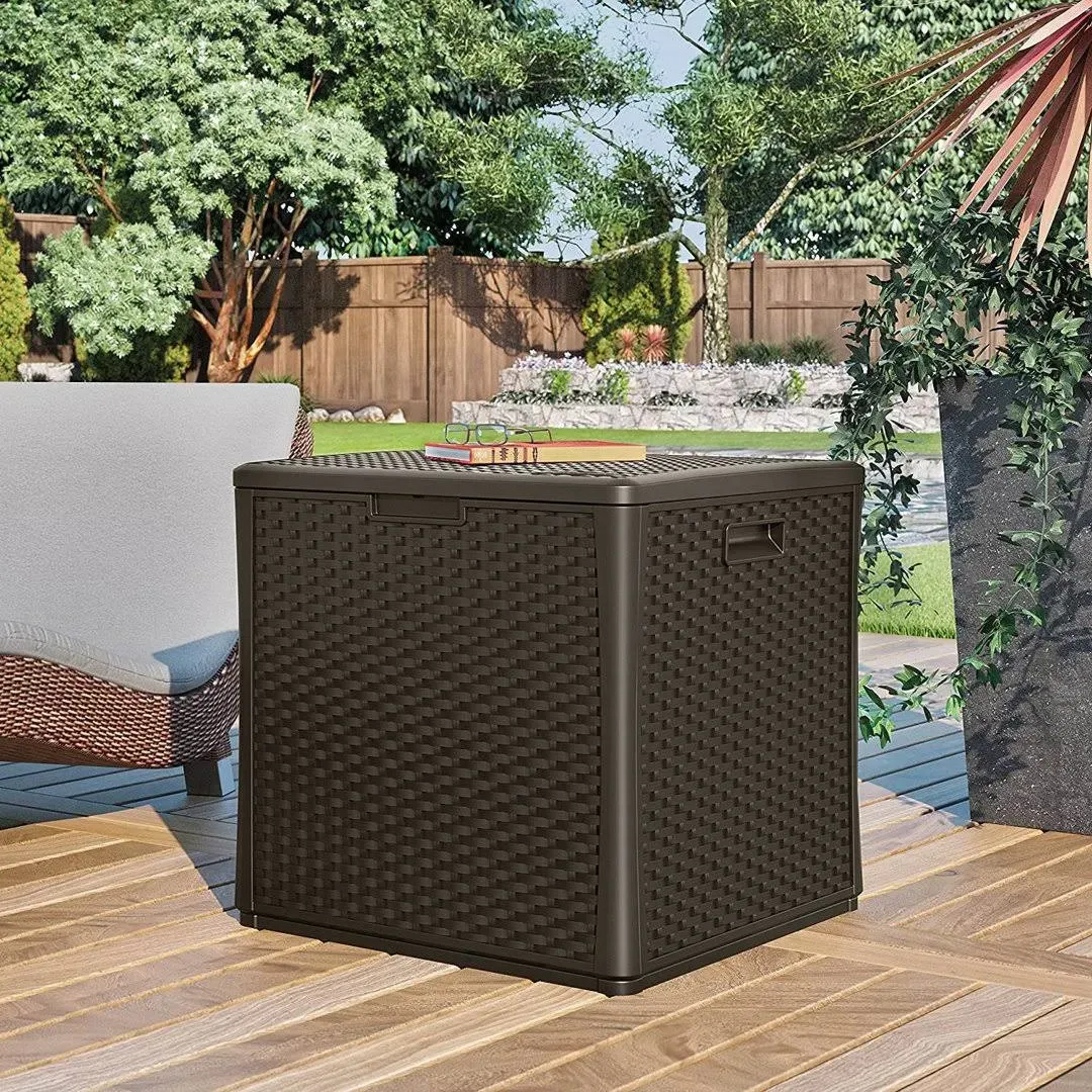 Suncast 60-Gallon Medium Deck Box - Lightweight Resin Indoor/Outdoor Storage Container and Seat for Patio Cushions and Gardening Tools - Store Items on Patio, Garage, Yard - Stoney