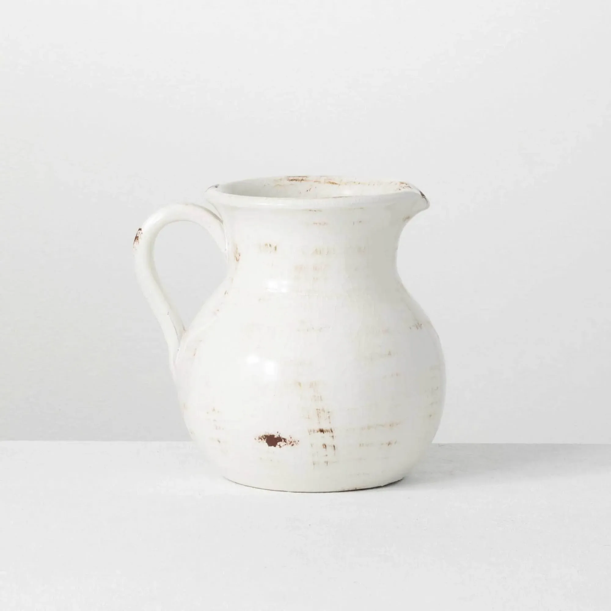 Sullivans Distressed White Ceramic Pitcher