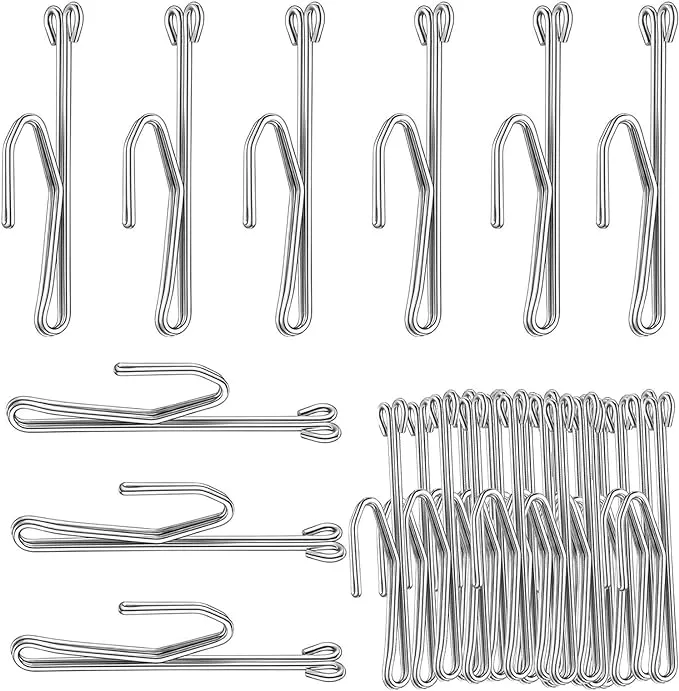 50pcs Large Stainless Steel Silver Drapery Pins 3in x 1.2in For Hanging Pinch Pleated Curtains. Slip on Drapery Hooks. Drapery Accessories Home & Office Decor Holiday and Party Decorations