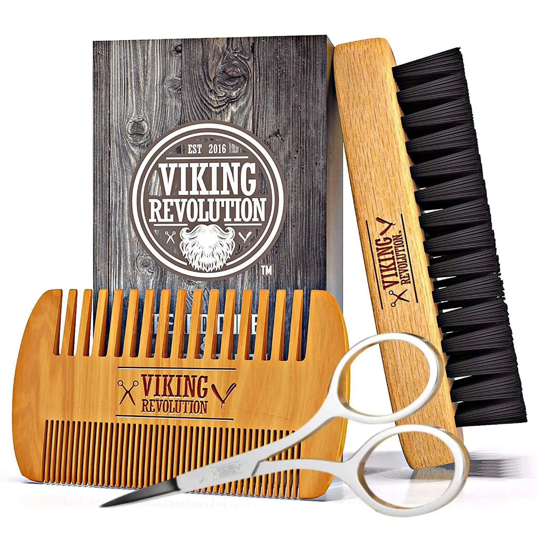 Viking Revolution Beard Comb&Beard Brush Set for Men Natural Boar Bristle