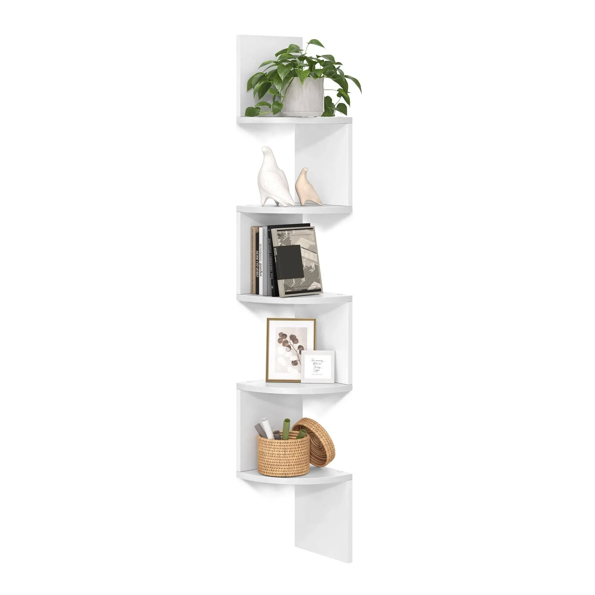 VASAGLE Corner Shelf Wall Mount, 5-Tier Floating Corner Bookshelf, Plant Shelf for Bedroom, Living Room, Bathroom, Home Office, Rustic Brown ULBC72BX