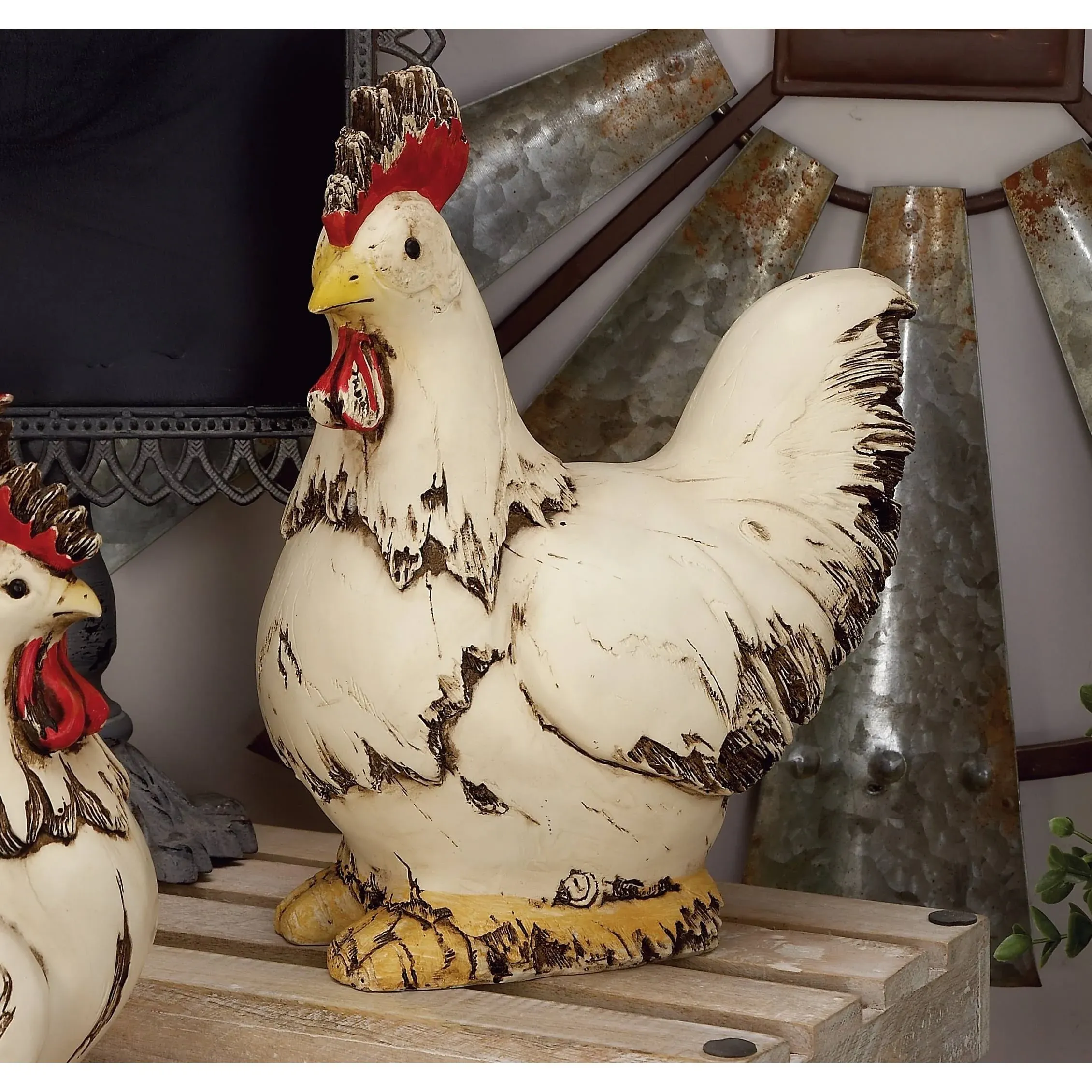 Deco 79 Polystone Rooster Decorative Garden Sculpture Indoor Outdoor Garden Statue, Outdoor Sculpture 11" x 5" x 12", White