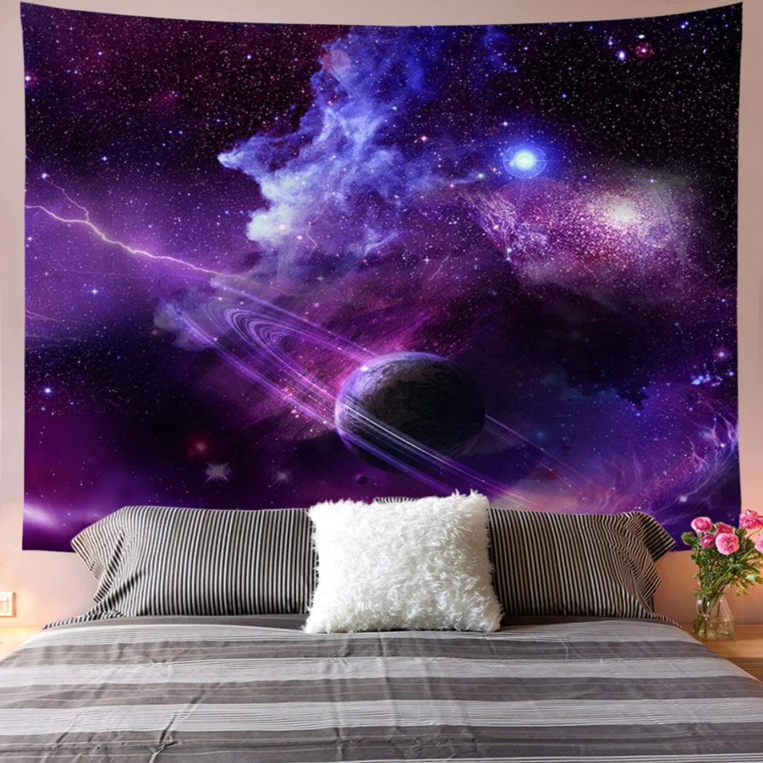 Galoker Galaxy Tapestry Starry Sky Tapestry Psychedelic Tapestry Space Landscape Tapestry Purple Starry Art Print Wall Hanging Tapestry for Home Decor (H51.2×W59.1 inches)