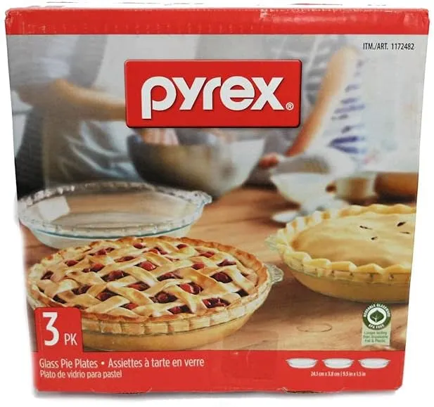 NIB-2017/3pk Pyrex Clear Glass Pie Plates-9.5 in x 1.5 in