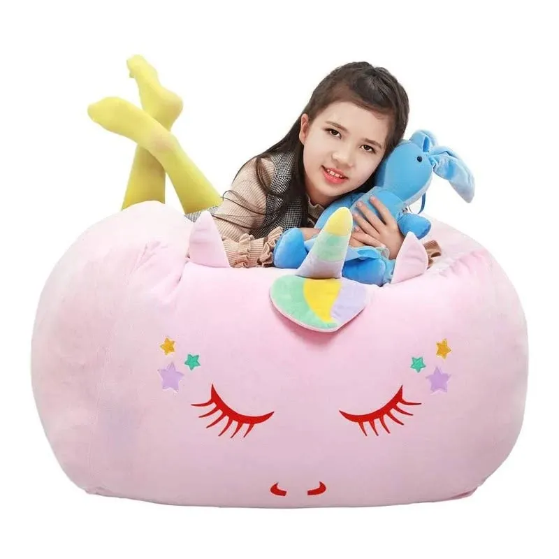 Yoweenton Unicorn Stuffed Animal Toy Storage Kids Bean Bag Chair Cover Only Velvet Extr 746362833824