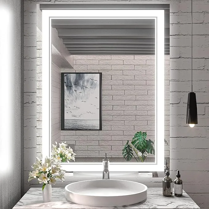 Keonjinn 36 x 28 inch Bathroom LED Vanity Mirror Anti-Fog Wall Mounted Makeup Mi