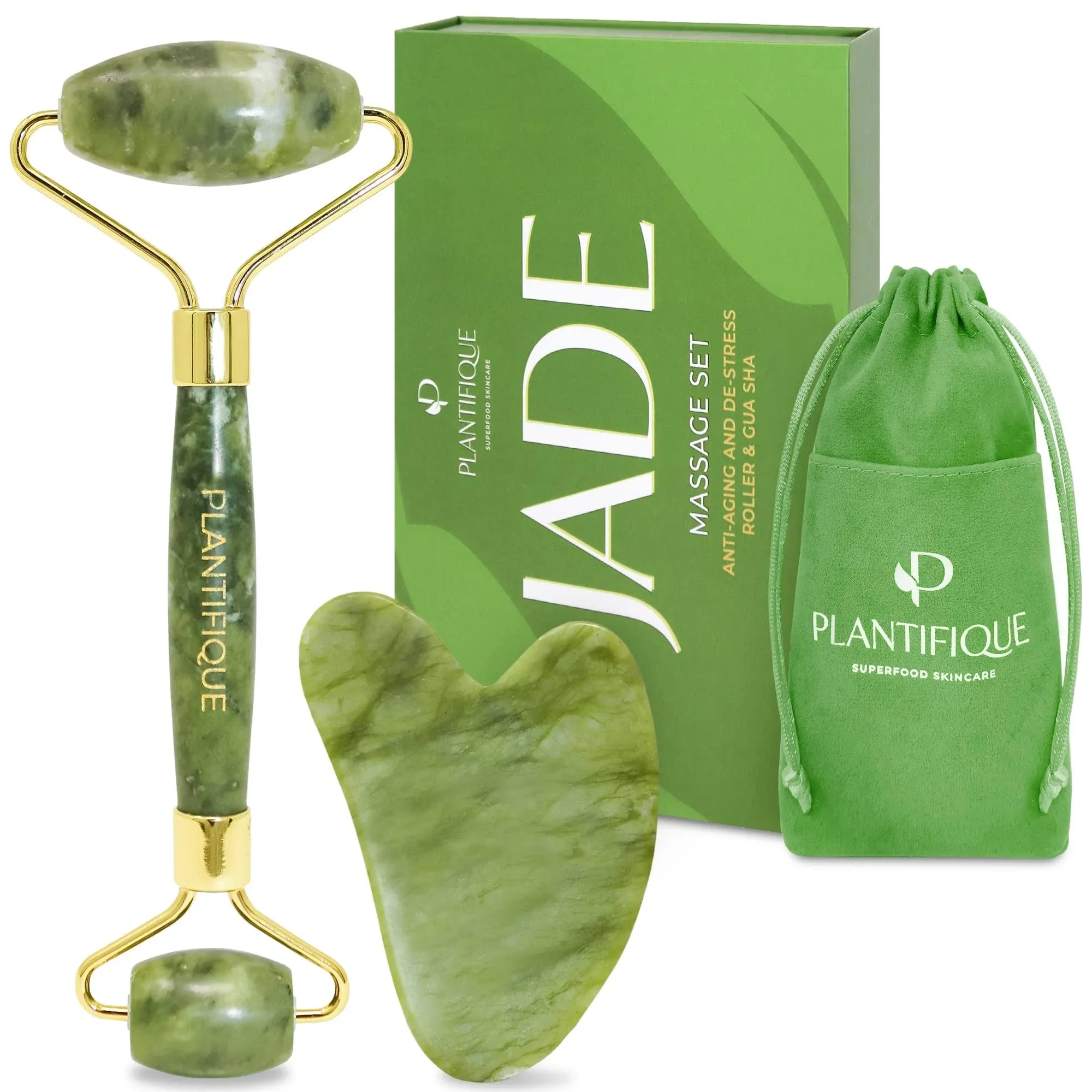 Jade Roller for Face and Gua Sha Facial Tools - Includes Real Jade Roller and Gu