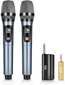 XZL UHF Wireless Microphone, Rechargeable Two Cordless Microphones with 1/4” Receiver, Adjustable Frequency & Volume, Plug and Play for Karaoke Singing, Lecture, Wedding Host, Church, PA System