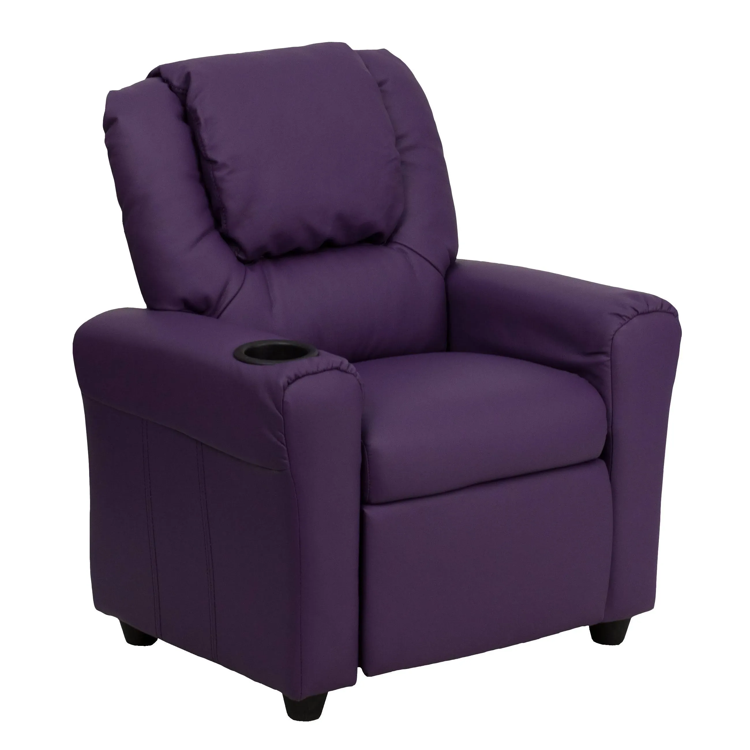 Flash Furniture Vana Vinyl Kids Recliner with Cup Holder, Headrest, and Safety Recline, Contemporary Reclining Chair for Kids, Supports up to 90 lbs., Purple