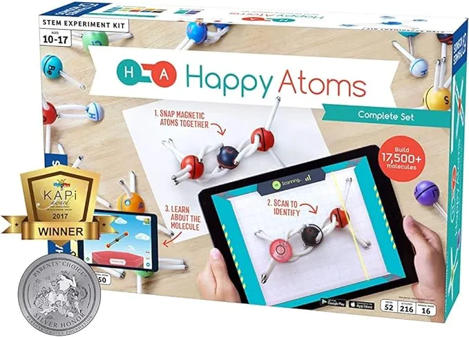 Happy Atoms Magnetic Molecular Modeling Complete Set | Intro to Atoms, Molecules, Bonding, Chemistry | Create Thousands of Molecules, 216 Activities, Plus Free Educational App for iOS, Android