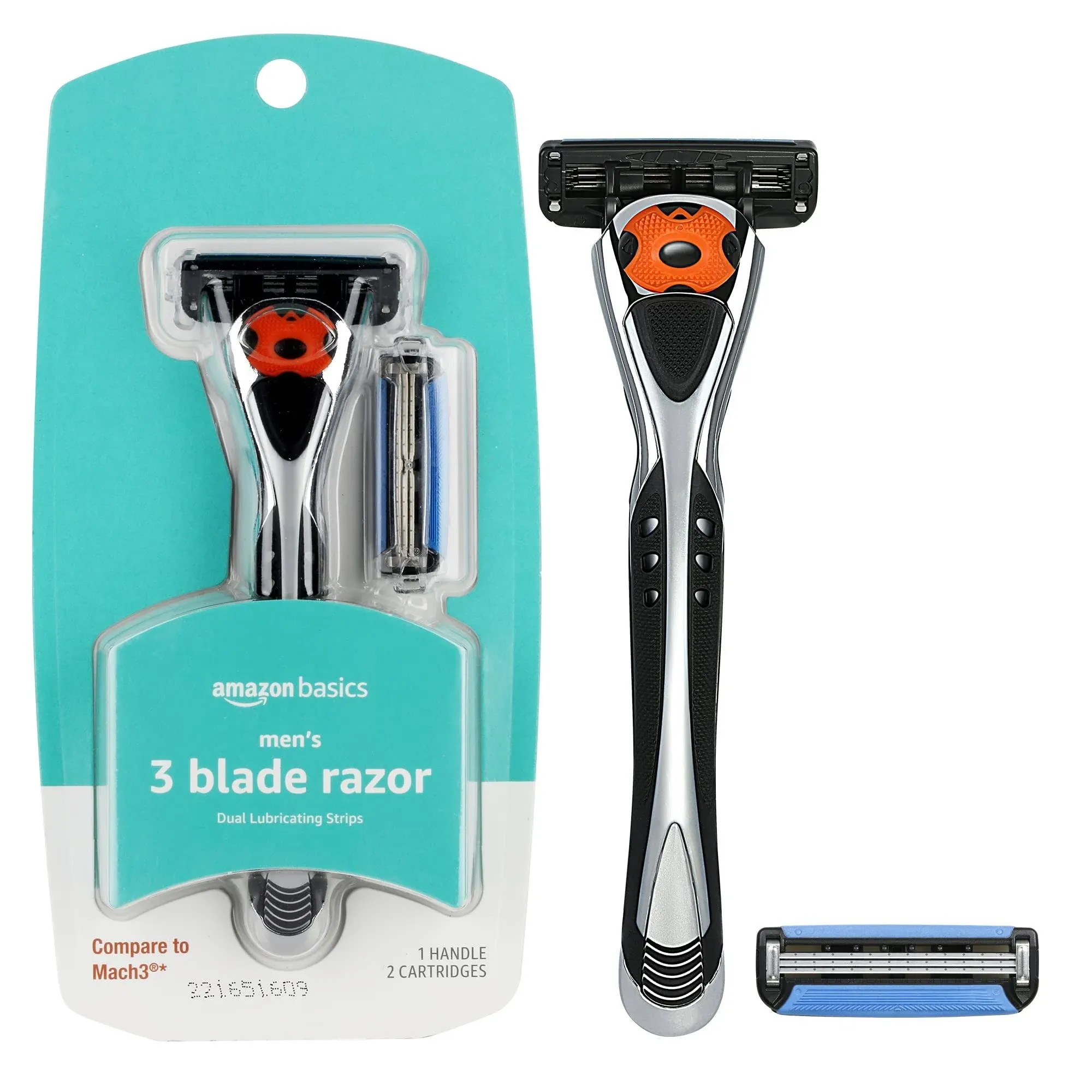 Amazon Basics 5-Blade MotionSphere Razor for Men with Dual Lubrication and Precision Beard Trimmer, Handle & 2 Cartridges (Cartridges Fit Amazon