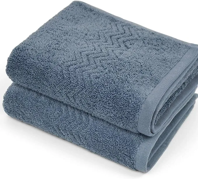 Cleanbear 100% Cotton Hand Towels, Highly Absorbent, Set of 2 (Blue-Grey), 13 x 28 Inches