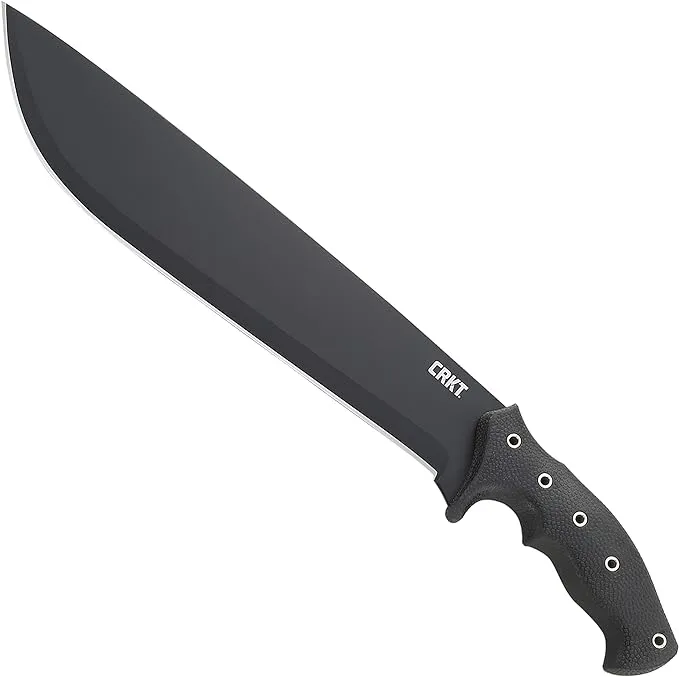 CRKT Chanceinhell Fixed Blade Machete: 12 Inch Black Powder Coated Carbon Steel Drop Point Blade with Nylon Sheath for Survival, Hunting, and Camping K910KKP