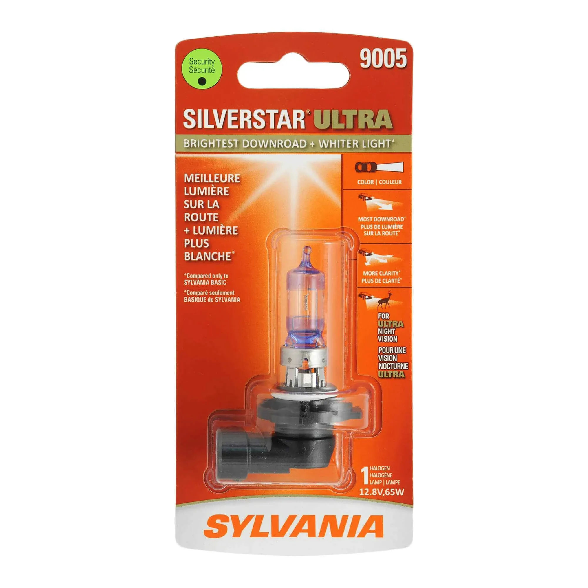 Sylvania 9005 SilverStar Ultra Halogen Headlight Bulb, Pack of 1.