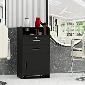 Winado Barber Stations Storage Cabinet with Drawer & Wheels Hair Stylist Station with 3 Hair Dryer Holders