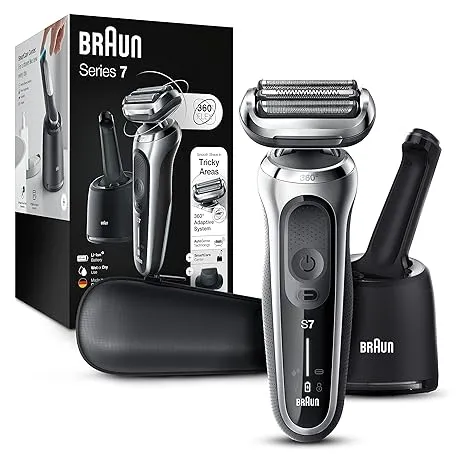 Braun Series 7 7020s Flex Electric Razor for Men with Precision Trimmer, Wet & Dry, Rechargeable, Cordless Foil Shaver, Silver