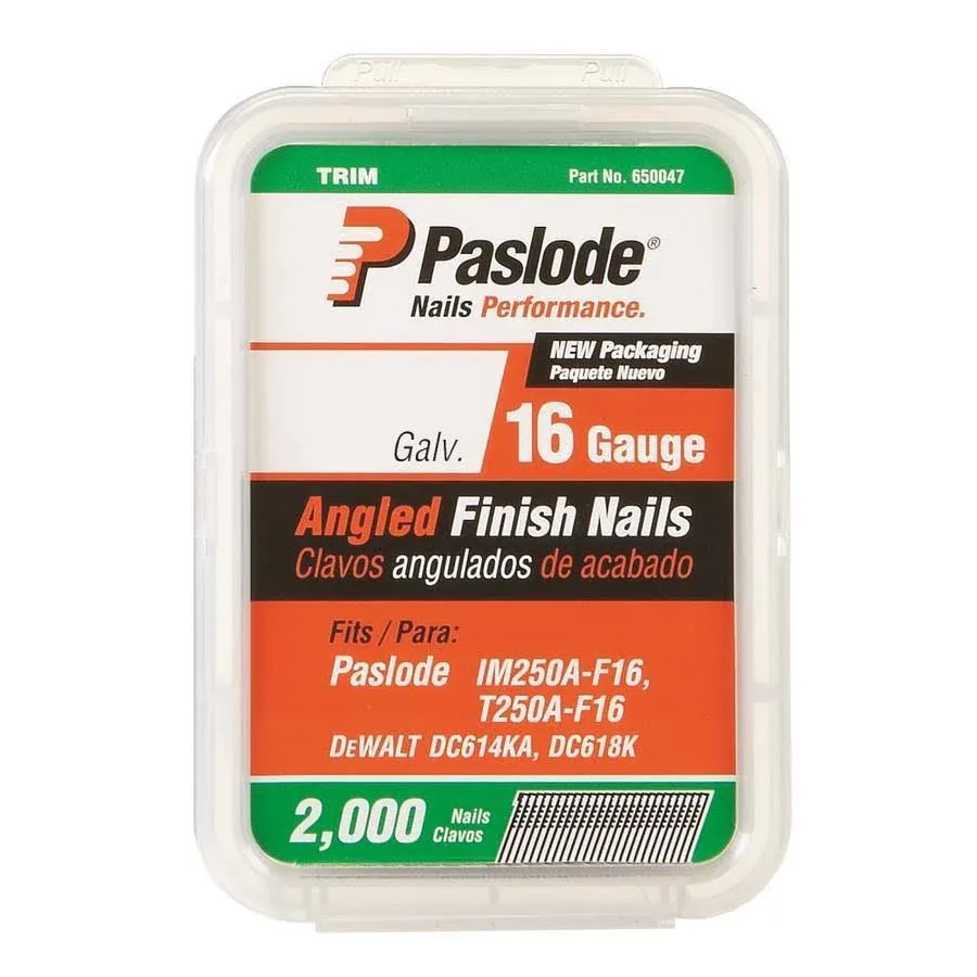 Paslode, Finishing Nail, 650231, 20 Degree Angled Galvanized, 16 Gauge, 2,000 per Box, 1 1/2 inch