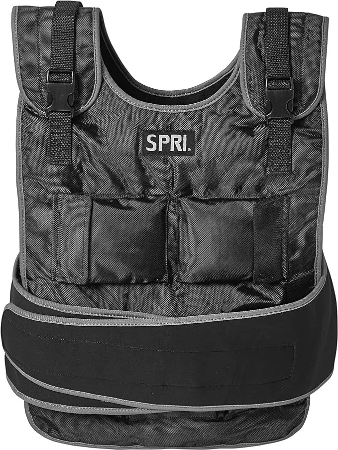 SPRI 20 lb Weighted Vest for Women & Men - Adjustable Weight Vest for Running, Strength Training, Endurance, and Fitness - Ten 2lb Weight Bags for Customized Workout - Comfort Fit and Durable Closure