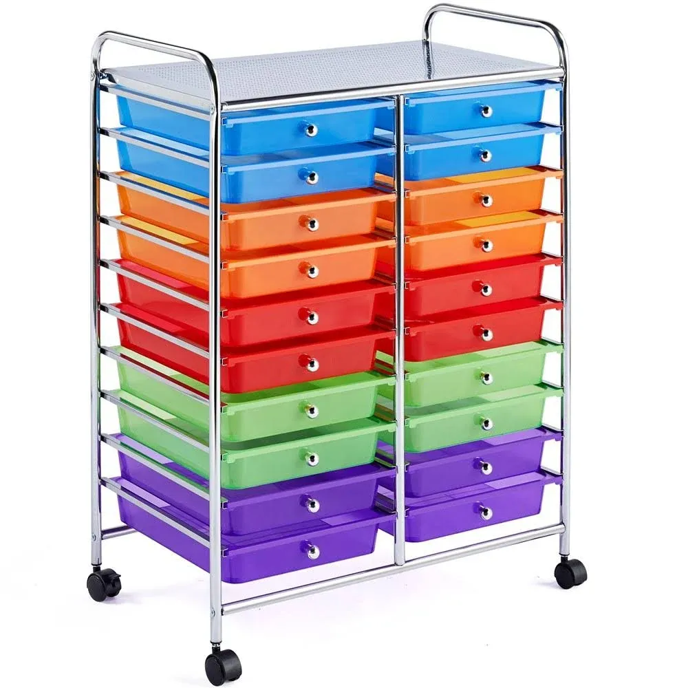 Yaheetech 20 Drawers Rolling Storage Cart Mobile Storage Bin Trolley, Multicolor