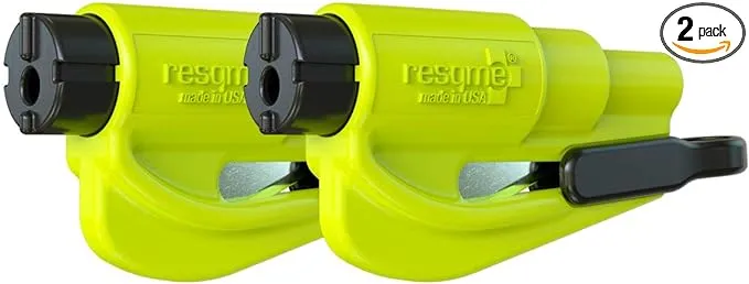 Resqme Pack of 2, The Original Emergency Keychain Car Escape Tool, 2-in-1 Seatbelt Cutter and Window Breaker, Made in USA, Safety Yellow