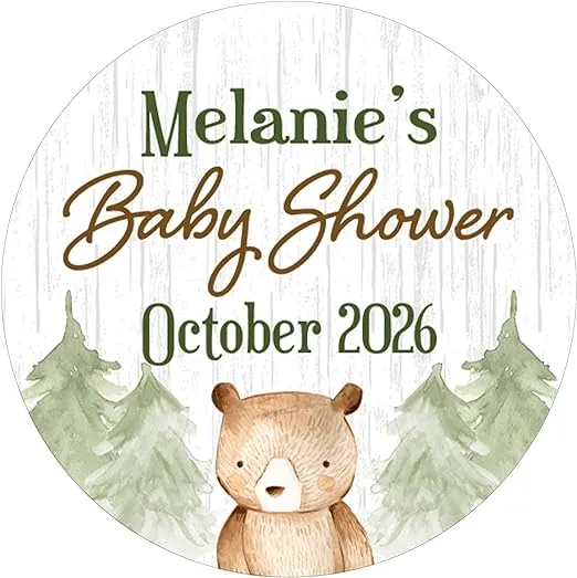 Personalized Woodland Bear: Baby Shower Favor Labels - 40 Stickers