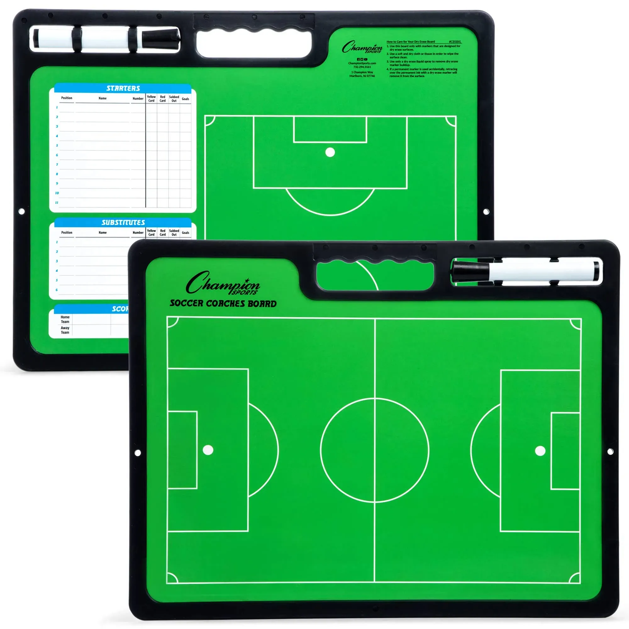 Champion Sports Large & XL Dry Erase Board For Coaching - Whiteboards for Strategizing, Techniques, Plays - 2-Sided Boards with Front Side Full Field - Backside Half Field and Lineup