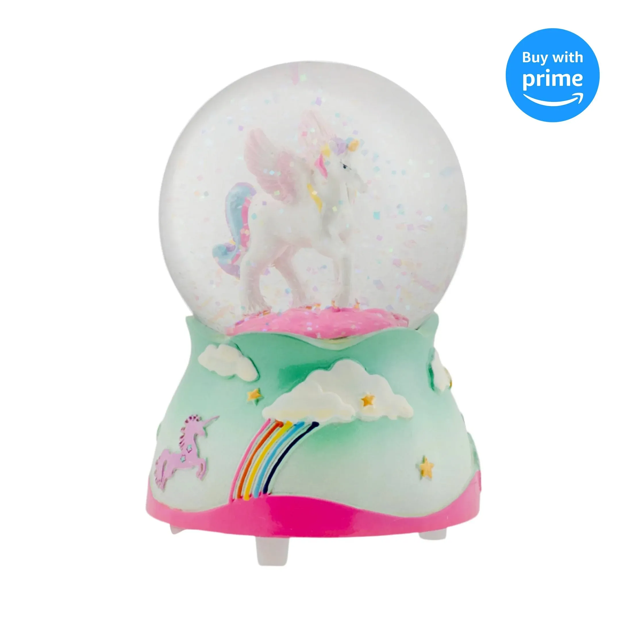 Elanze Designs Flying Rainbow Unicorn 80MM Sturdy Wind Up Musical Glitter Water Snow Globe Tabletop Dresser Nightstand Figurine Decoration Plays Tune The Unicorn