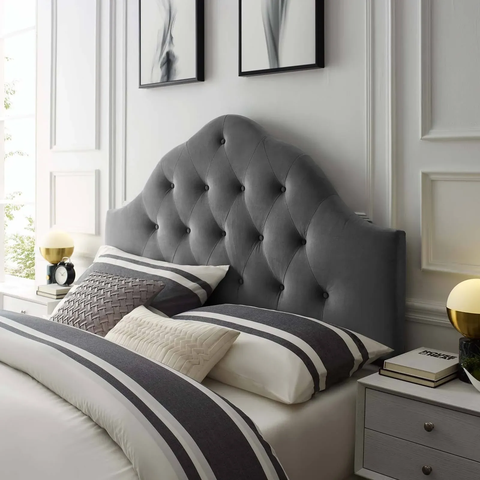 Modway Sovereign Full Diamond Tufted Performance Velvet Headboard, Gray