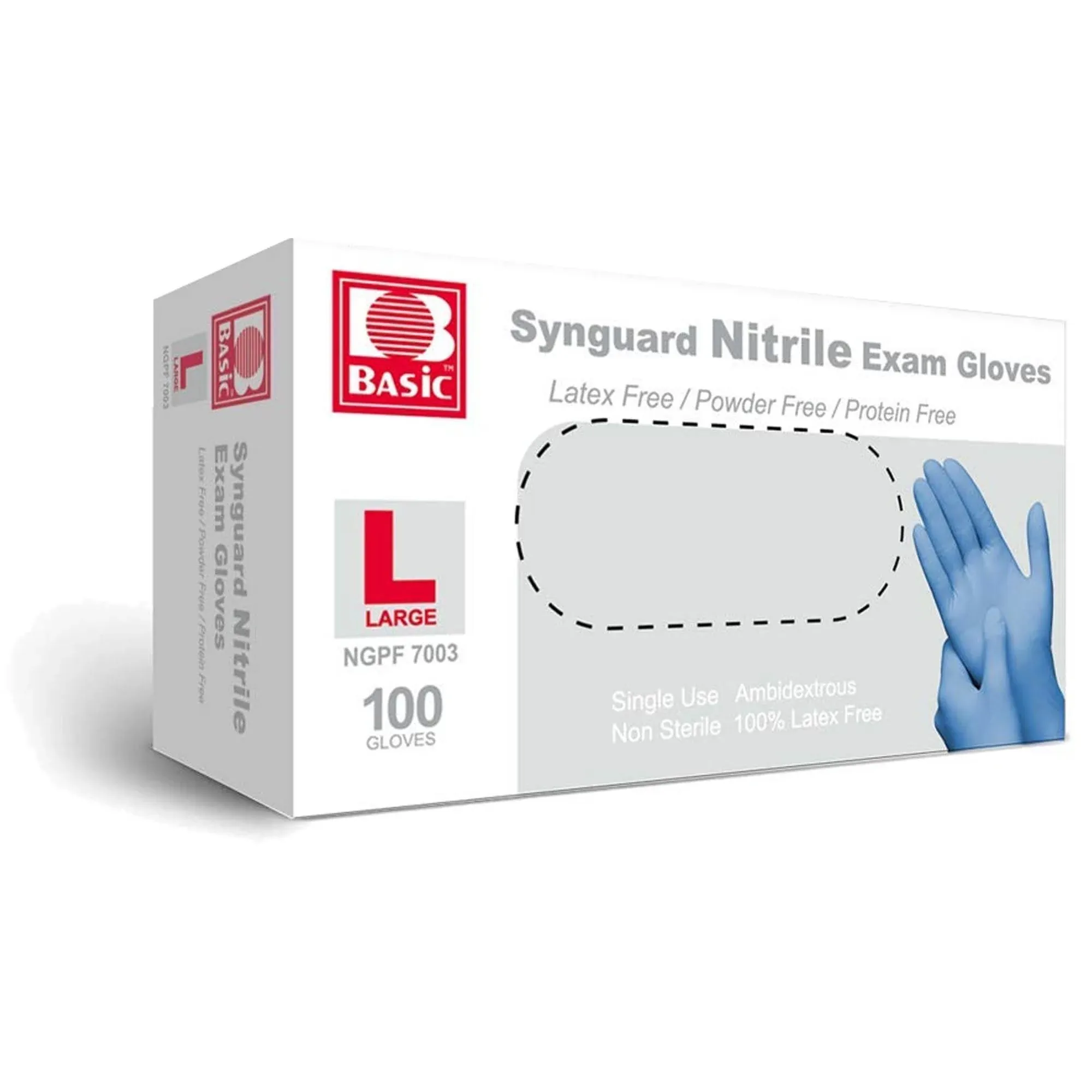 Synguard Nitrile Exam Gloves, Blue, Large, Box of 100