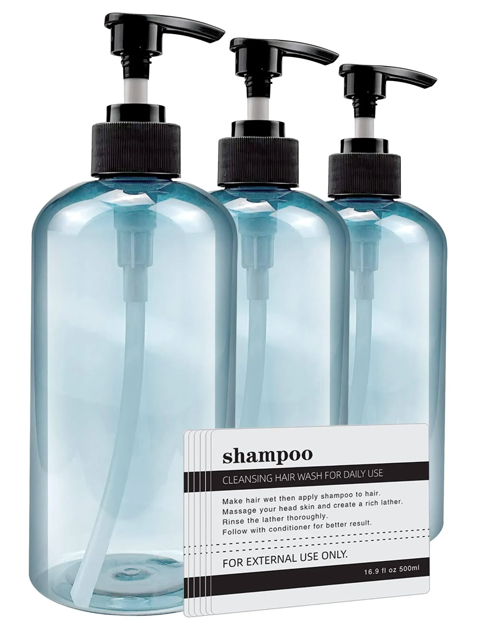 Empty Plastic Bottles with Pump Dispenser Blue Soap Dispenser Bottles, Refillable Travel Containers for Hand sanitizer Shampoo Lotion, etc. - BPA/Paraben Free, 500ml/16.9oz(3Pack)