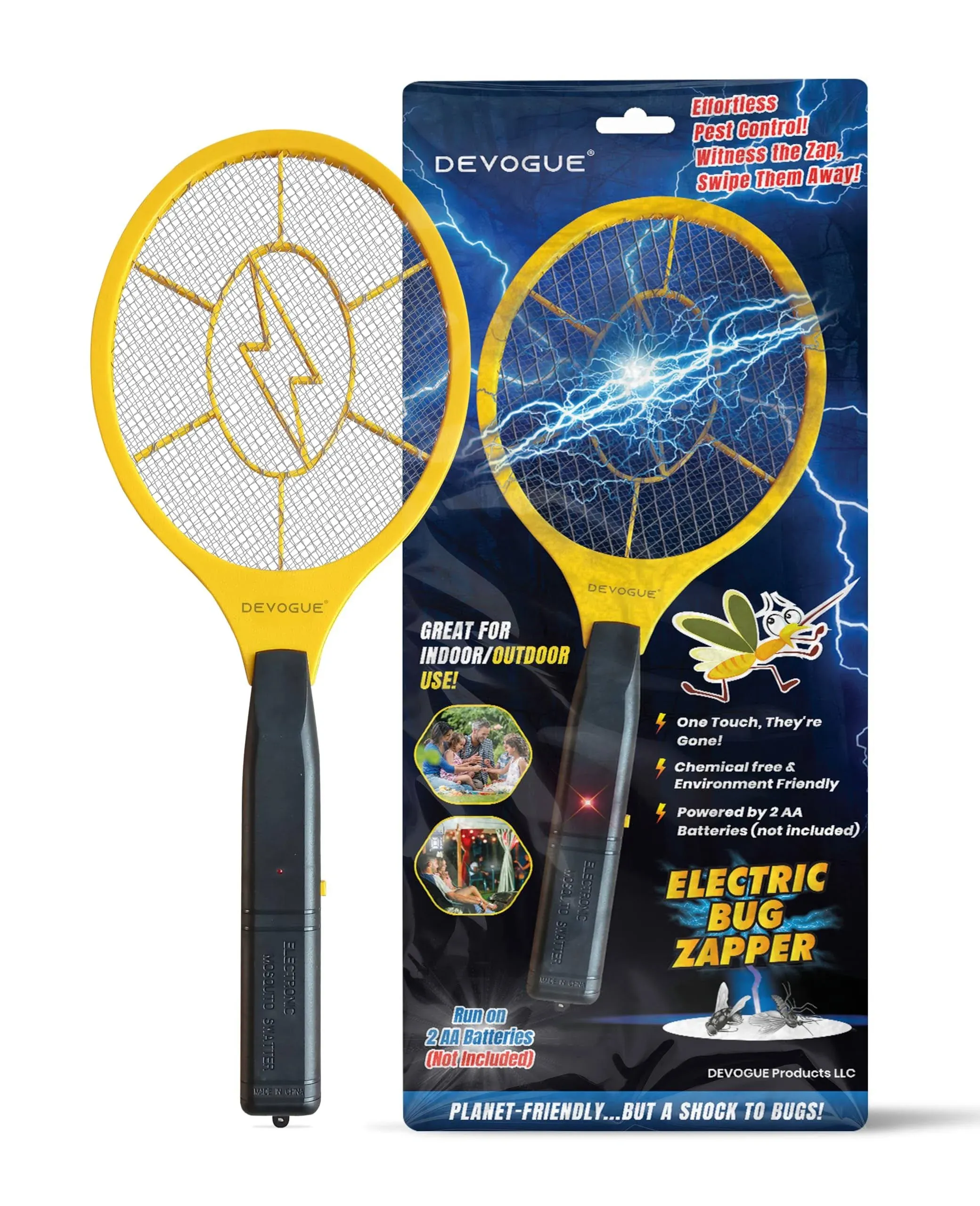 DEVOGUE Electric Fly Swatter Bug Zapper Battery Operated Flies Killer Indoor ...