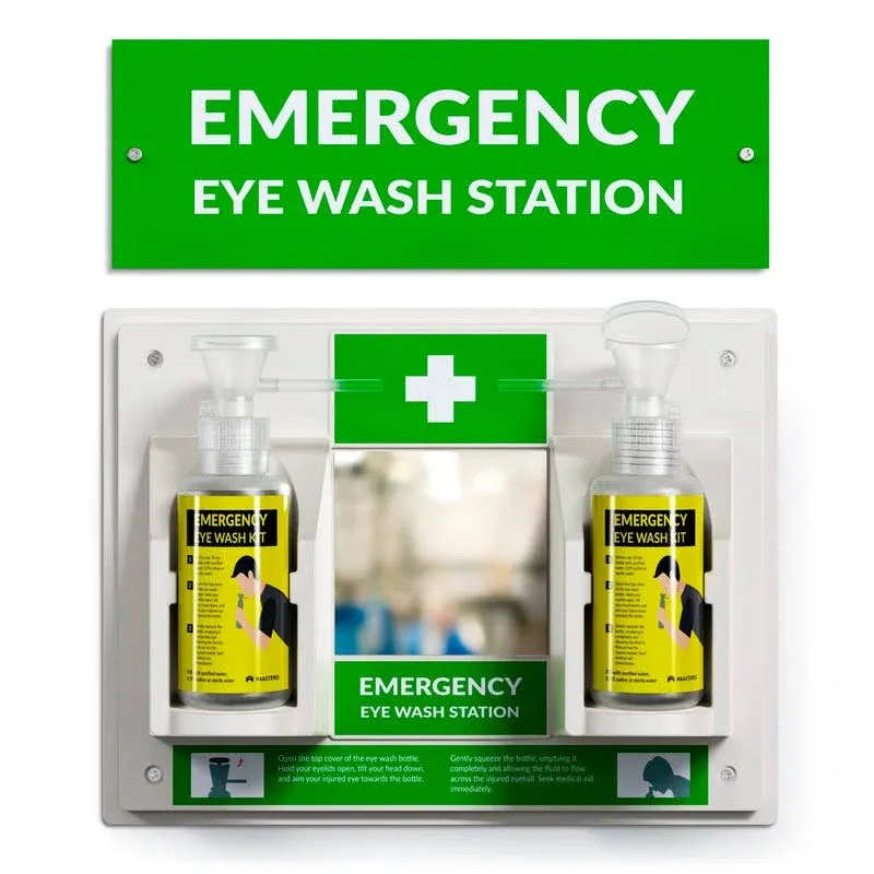 BPA Free Portable Eye Wash Station OSHA Approved - Wall-Mounted First Aid Eye Wash Kit w/Mirror & 2X 16oz Empty Bottles - No Eye Wash Solution Included - Emergency Eyewash - Set of 2