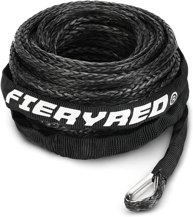 FieryRed 3/16” Winch Rope Cable,50 FT 8500 LBS ATV/UTV Synthetic Winch Rope, Winch Line Replacement with Protective Sleeve Suits for 3000 to 6000LBS Winch, Orange/Black/Grey Available