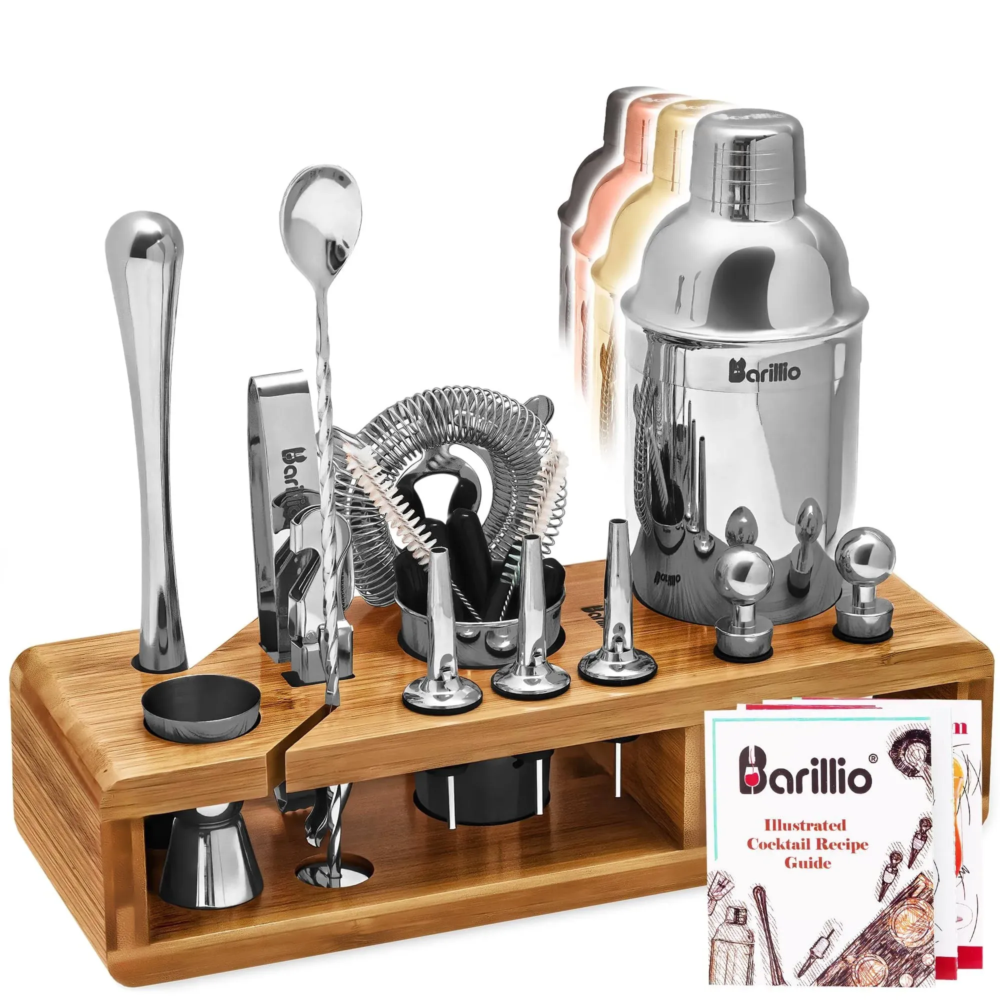 23-Piece Bartender Kit Cocktail Shaker Set by BARILLIO Stainless Steel Bar To...