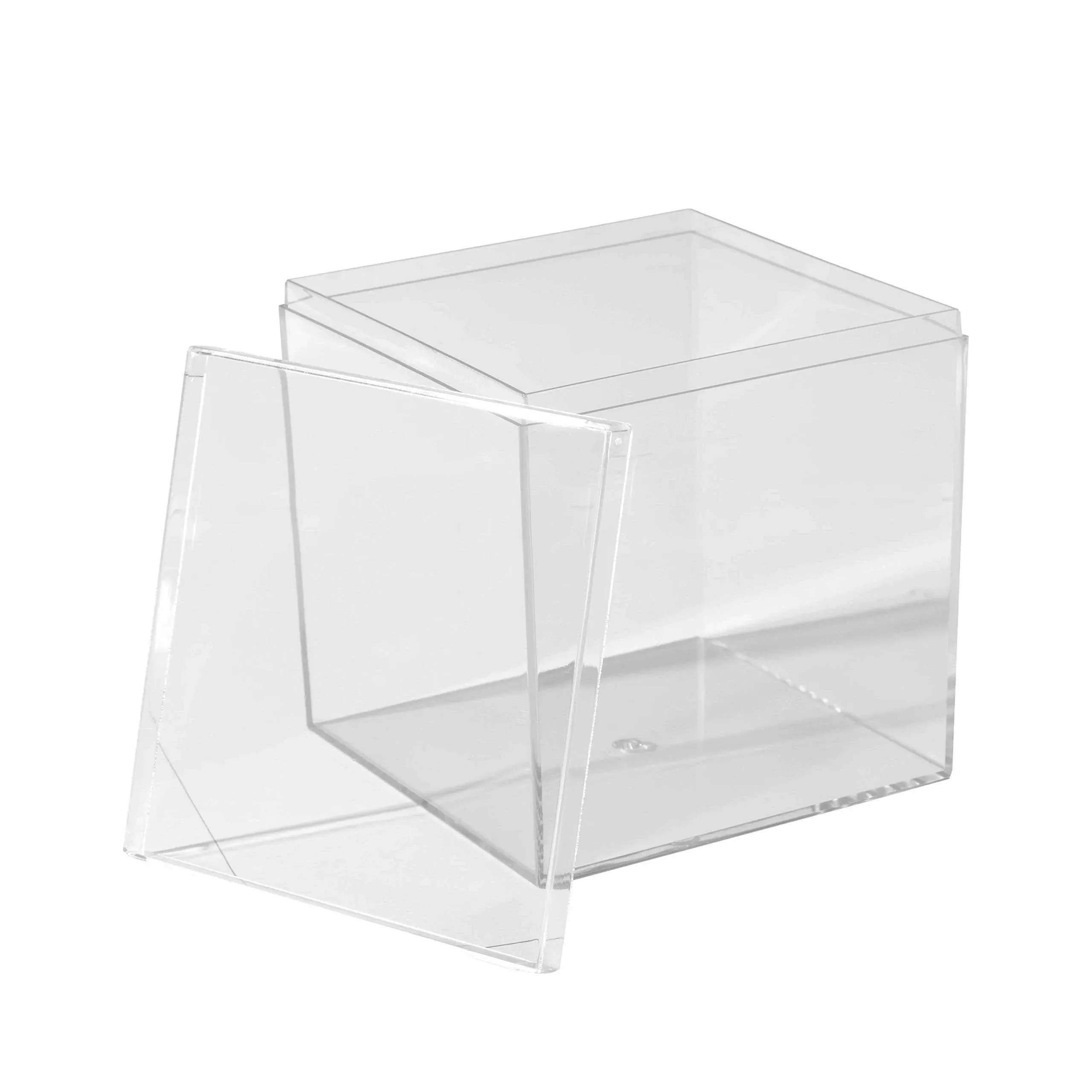 Hammont Clear Acrylic Box - Square Cube Home Storage Boxes - Bathroom Organizers | Kitchen | Office Storage Containers - Display Box with Lid - Party Favor Gift Boxes | Measures 4"x4"x4" | Pack of 2