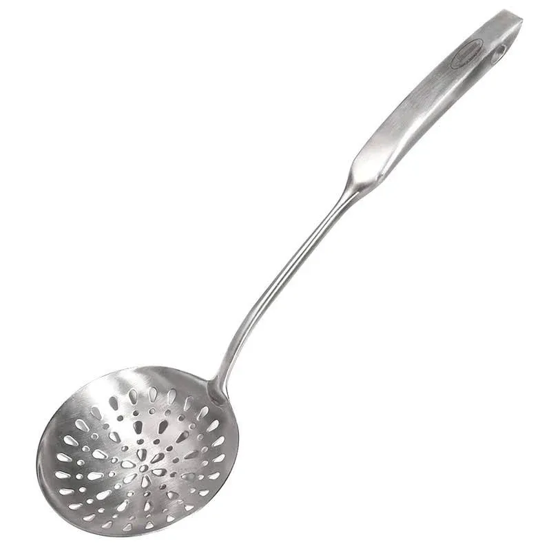 Skimmer Slotted Spoon,304 Stainless Steel Slotted Spoon, Handle Mesh Food Strainer Stainless Steel Colander with Hollow Handle Heat Resistant Cooking Tool,Silver/15.1Inch