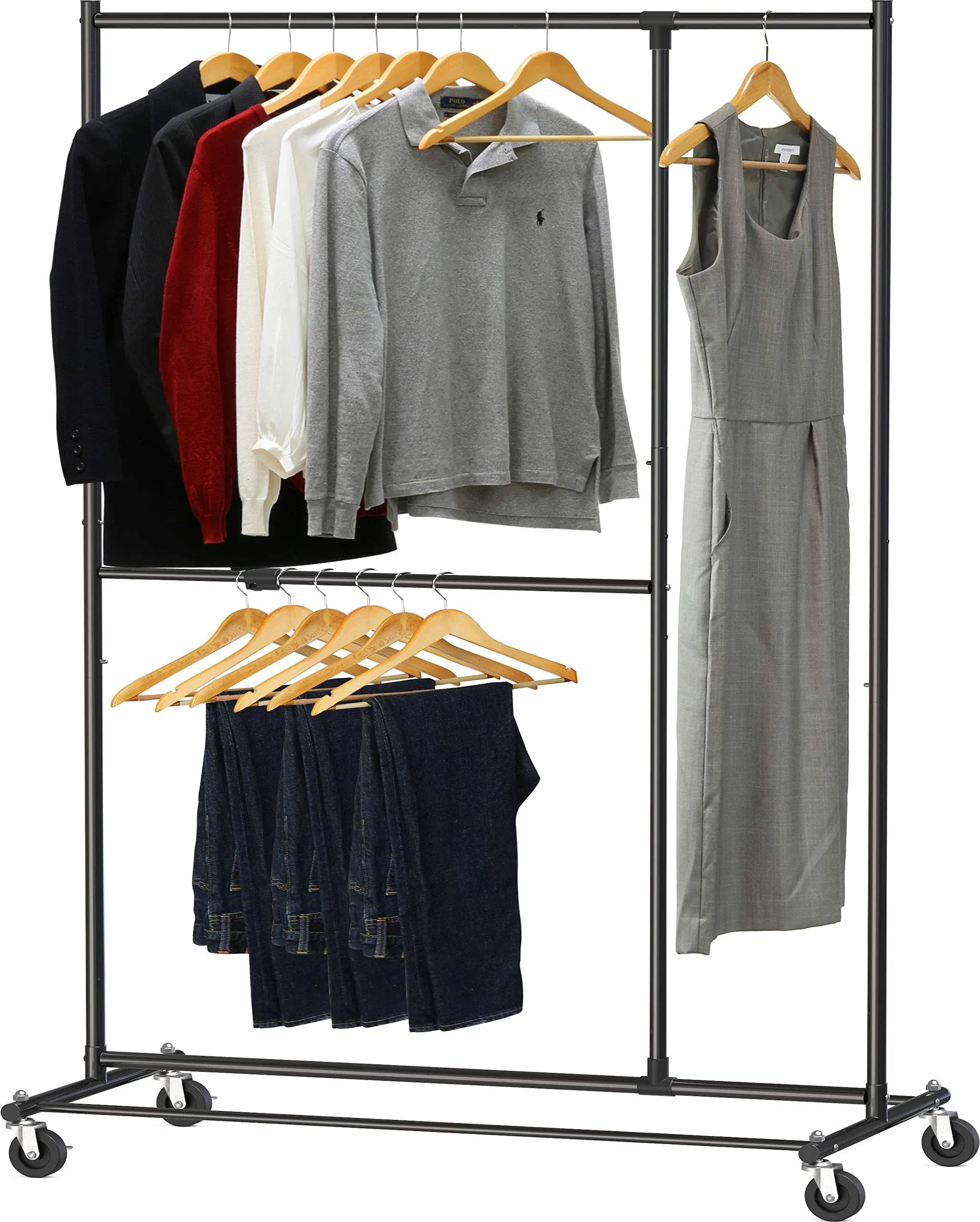 Dual Bar Adjustable Garment Rack, Chrome, 72-Inch Height