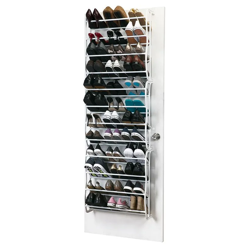 Simplify 36-Pair Adjustable Over The Door Shoe Rack, White