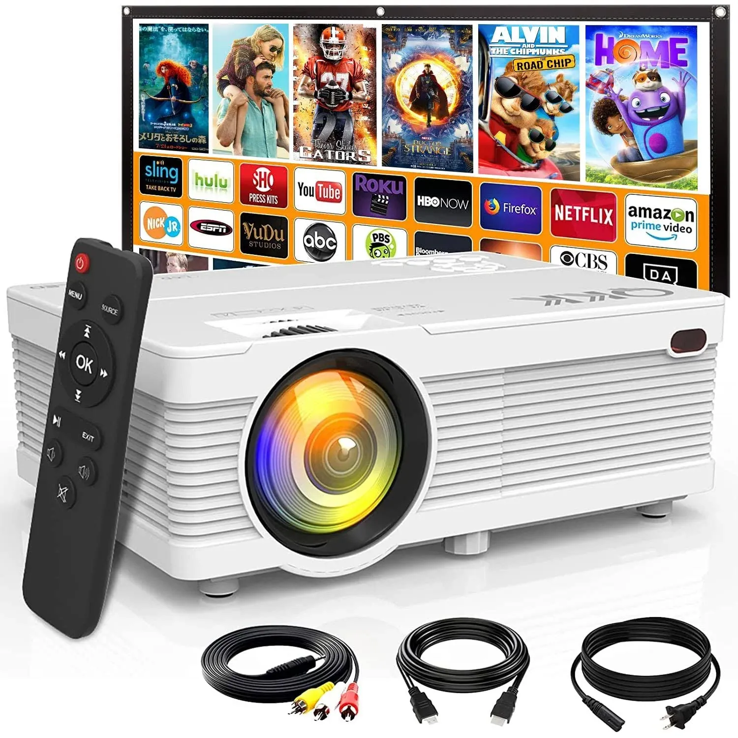 Mini Projector, Latest Upgraded Home Projector Full HD 1080p and 200" Display ...