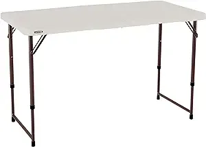 Lifetime 4-Foot Fold-in-Half Adjustable Folding Table, 4 ft, Almond