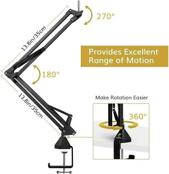 Microphone Arm Stand, TONOR Adjustable Suspension Boom Scissor Mic Stand, 3/8" to 5/8" Adapter (T20)