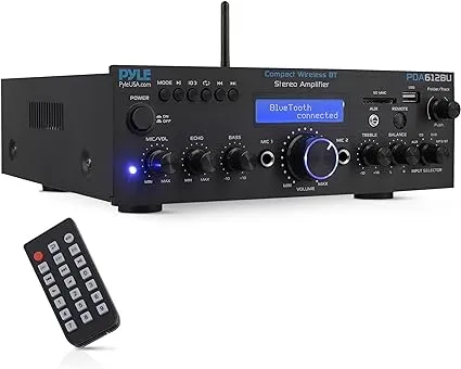 Pyle Wireless Bluetooth Home Stereo Amplifier - Multi-Channel 200 Watt Power Amplifier Home Audio Receiver System w/HDMI, Optical/Phono/Coaxial, FM Radio, USB/SD, AUX, RCA, Mic in - Remote - PDA9HBU