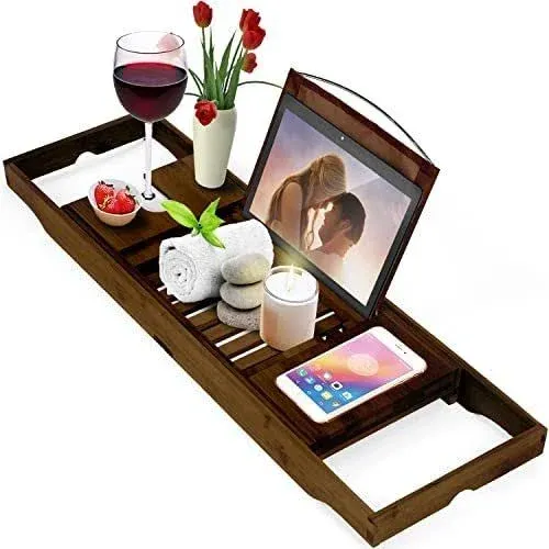 Homemaid Living Bamboo Bathtub Tray Perfect Expandable Bathtub Caddy with Reading Rack or Tablet Holder