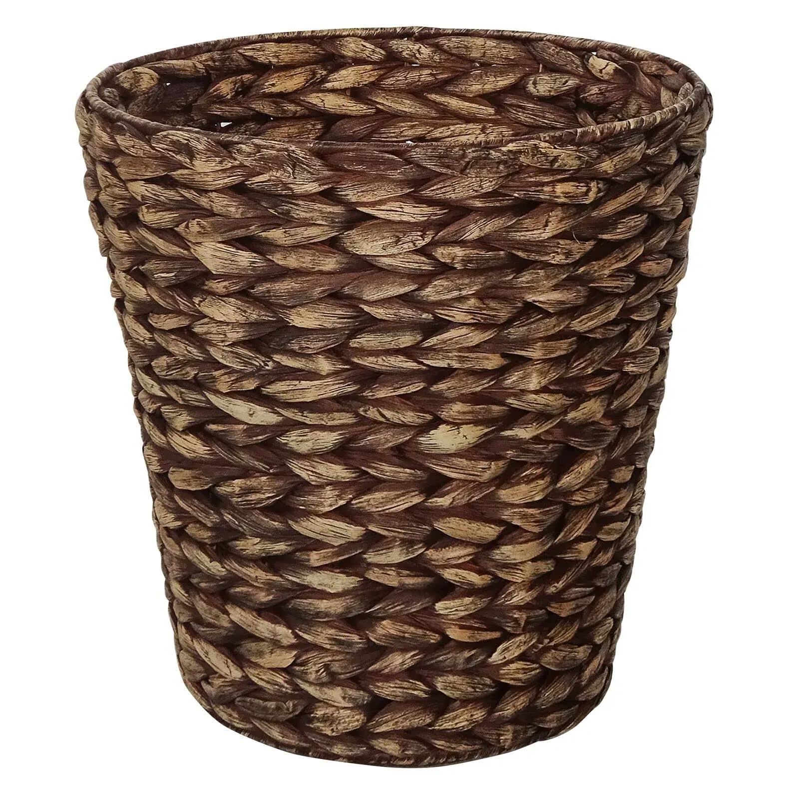 mDesign Small Hyacinth Round Natural Woven Garbage Wastebasket Trash Can, Brown