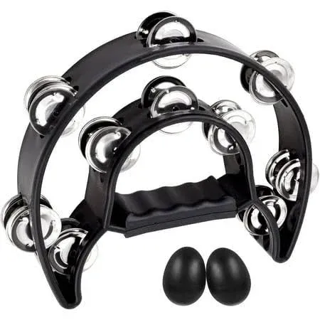 Eastrock Double Row Tambourine,Metal Jingles Hand Held Percussion-Half Moon Tambourine