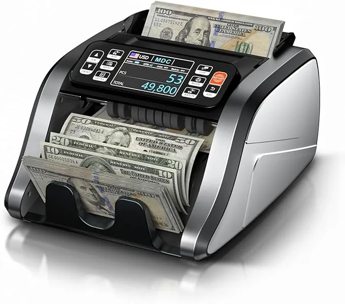 Aneken N60 Mixed Denomination Money Counter Machine, Value Counting, UV/MG/IR/DD Counterfeit Detection, 3.5" TFT Display Cash Counting Machine, Printer Enabled Bill Counter for Business