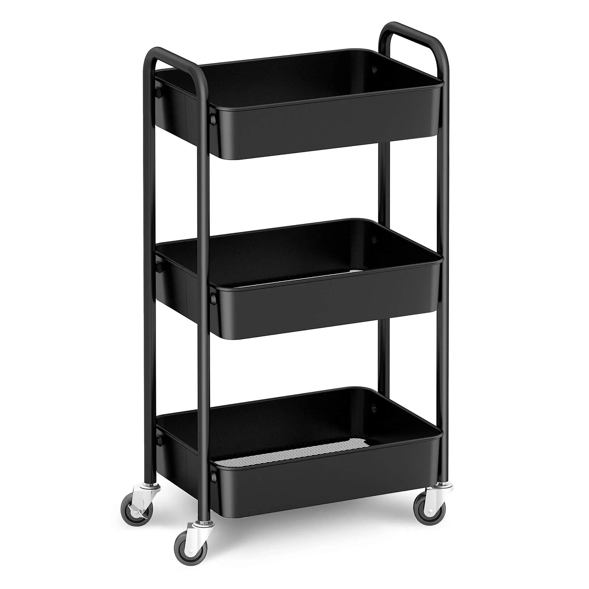 CAXXA 3-Tier Rolling Metal Storage Organizer - Mobile Utility Cart, Kitchen Cart