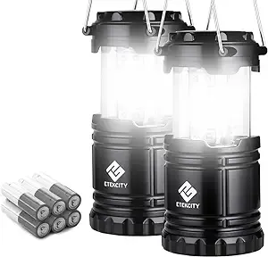 Etekcity Camping Lanterns for Power Outages 4 Pack, Flashlight for Camping Essentials, Emergency Led Battery Operated Lights, Survival Kit and Gear for Hurricane, Black