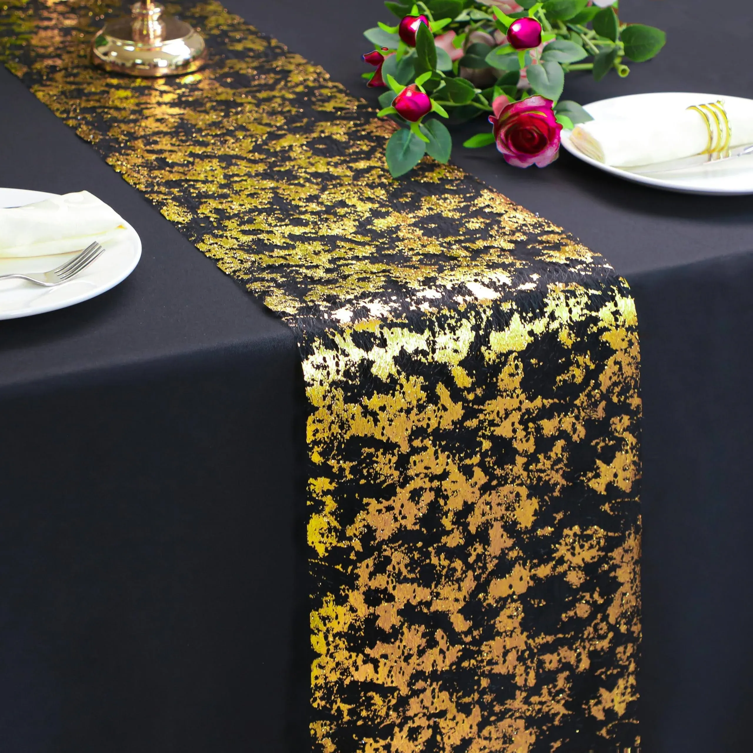 Snow Kingdom Black and Gold Table Runner