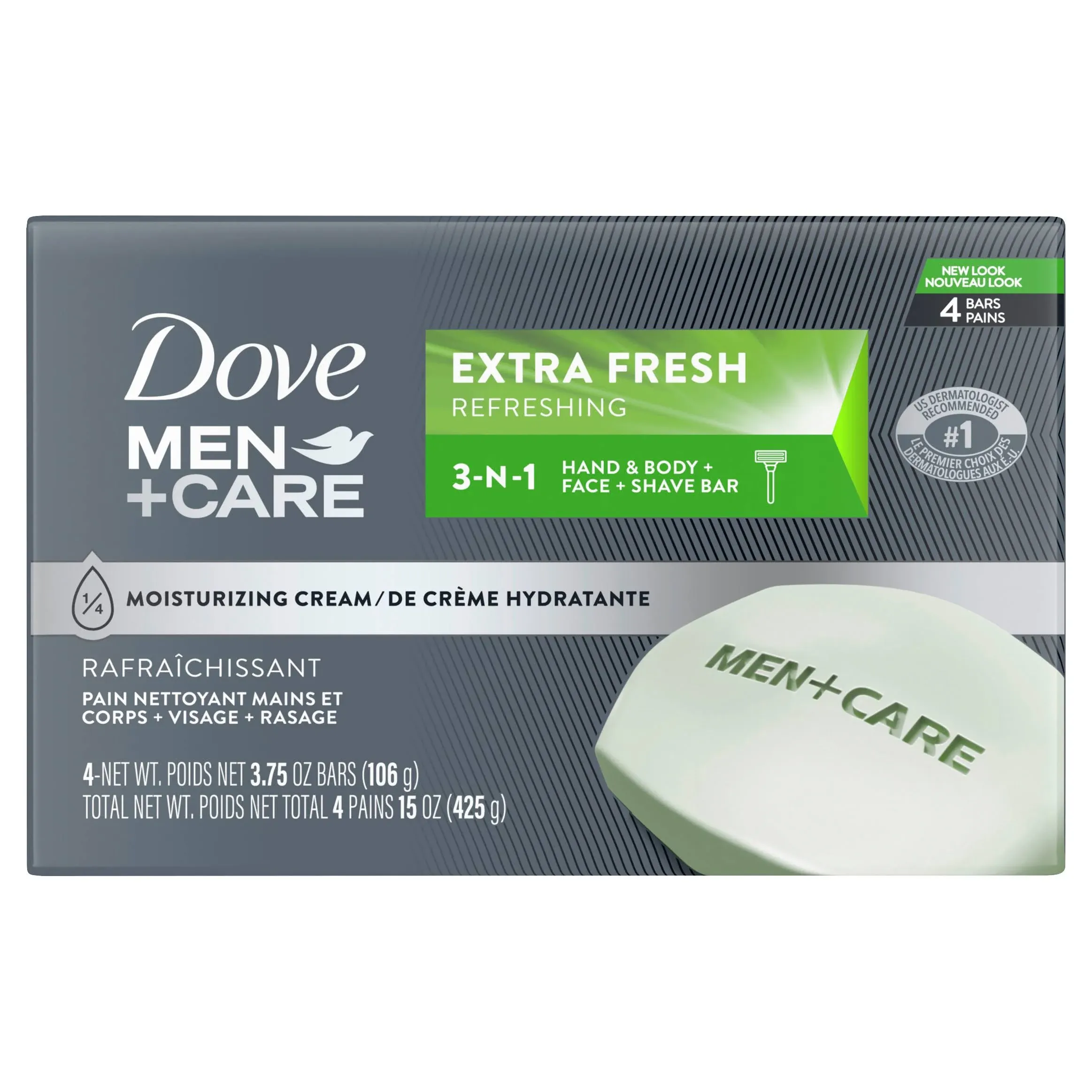 Dove, Men+Care, Body + Face Bar, Extra Fresh, 4 barras, 3,75 oz (106 g) cada una